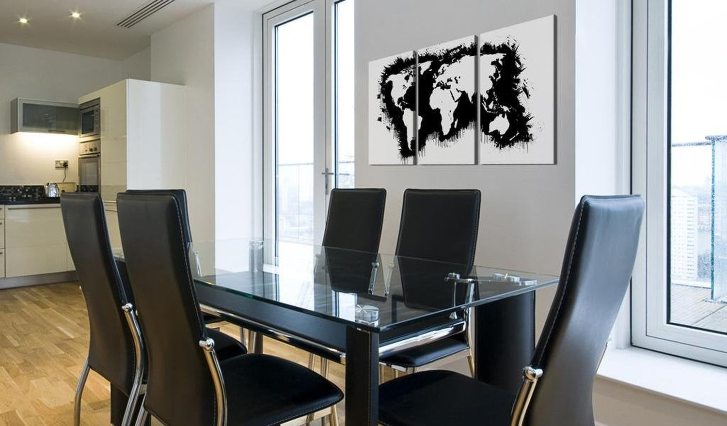 Stretched Canvas World Map Art - The World Map In Black-And-White-Tiptophomedecor