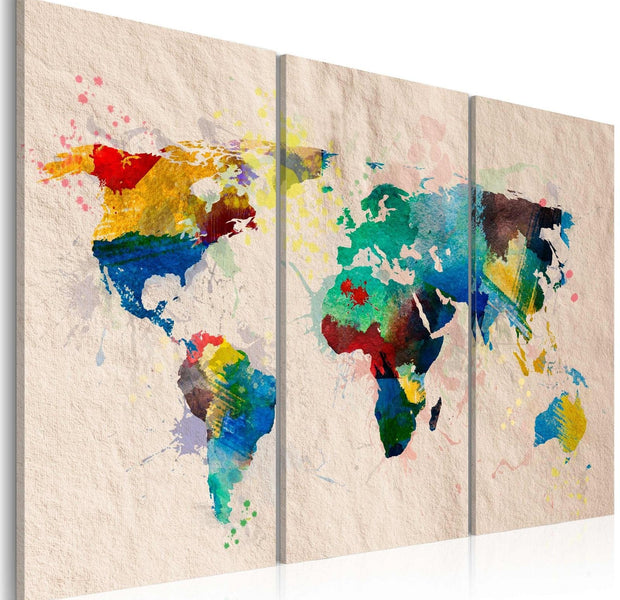 Stretched Canvas World Map Art - The World Of Colors - Triptych-Tiptophomedecor