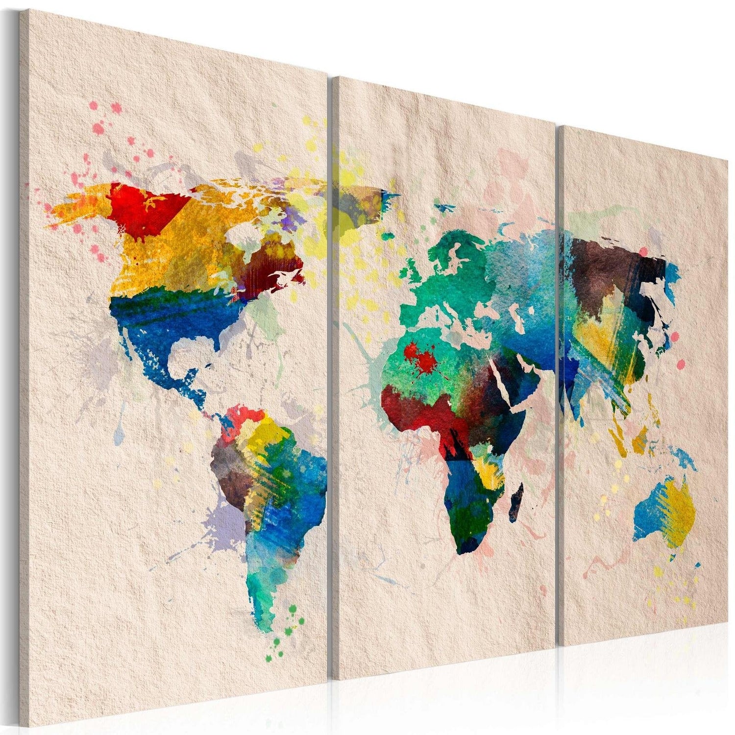 Stretched Canvas World Map Art - The World Of Colors - Triptych-Tiptophomedecor