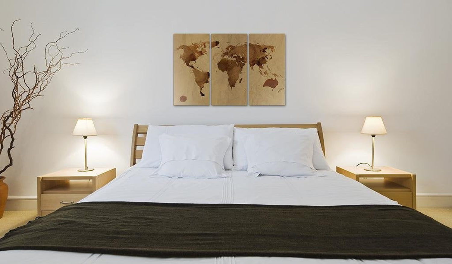 Stretched Canvas World Map Art - The World Painted With Coffee 3 Piece-Tiptophomedecor