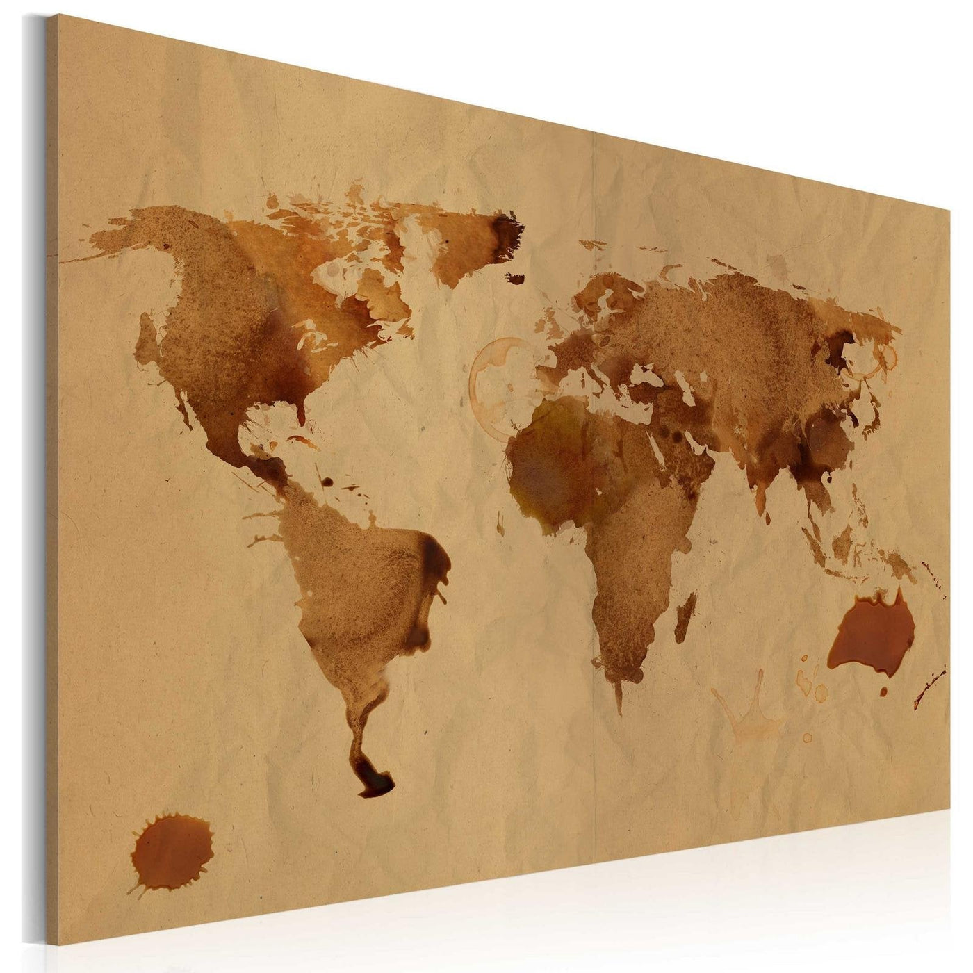 Stretched Canvas World Map Art - The World Painted With Coffee-Tiptophomedecor