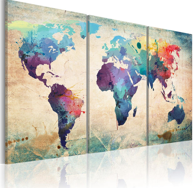 Stretched Canvas World Map Art - The World Painted With Watercolors-Tiptophomedecor