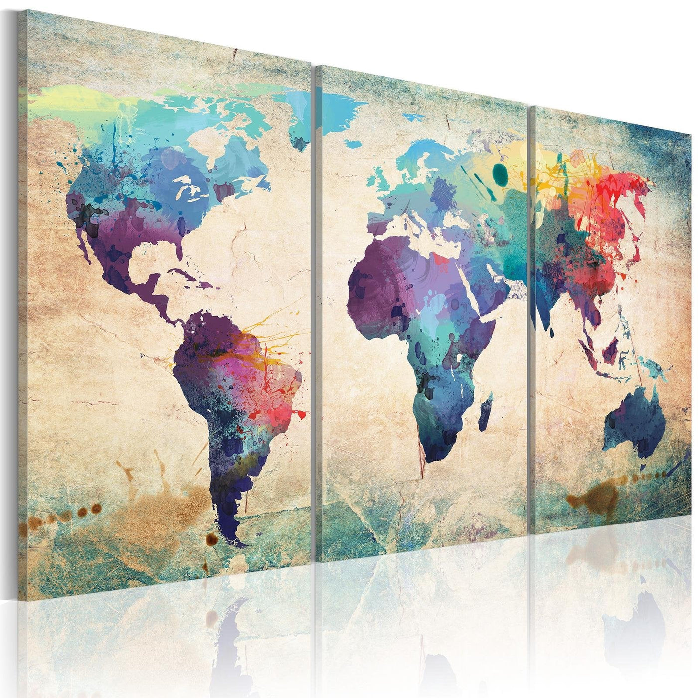 Stretched Canvas World Map Art - The World Painted With Watercolors-Tiptophomedecor