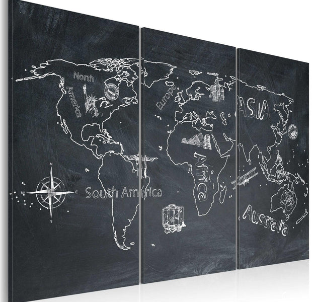 Stretched Canvas World Map Art - Travel Broadens The Mind - Triptych-Tiptophomedecor