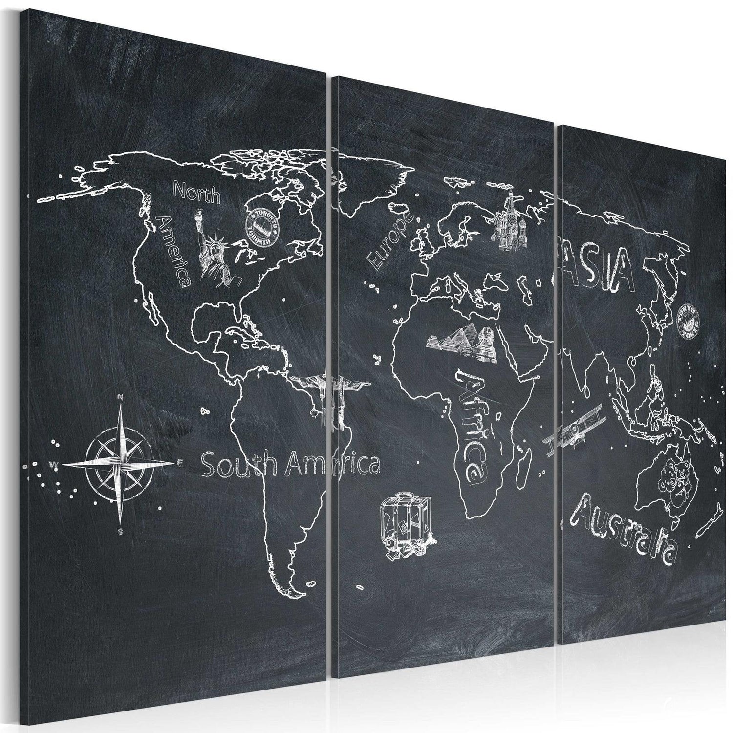 Stretched Canvas World Map Art - Travel Broadens The Mind - Triptych-Tiptophomedecor