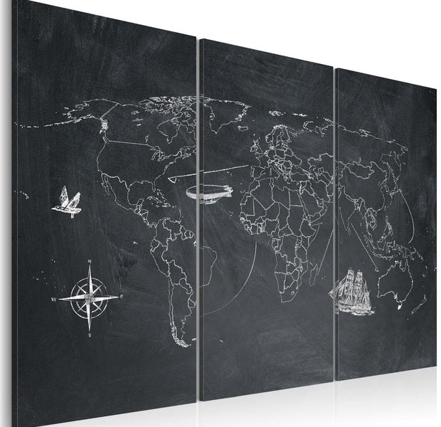 Stretched Canvas World Map Art - Trip Around The World - Triptych-Tiptophomedecor