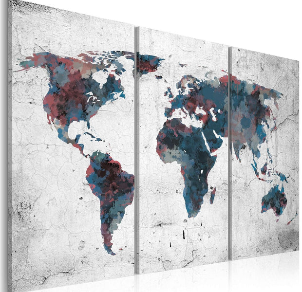Stretched Canvas World Map Art - Undiscovered Continents - Triptych-Tiptophomedecor