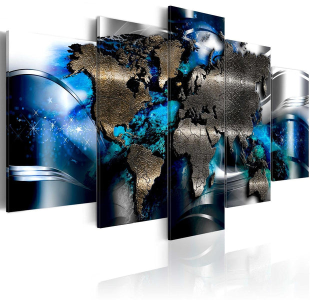 Stretched Canvas World Map Art - With Azure Accent-Tiptophomedecor