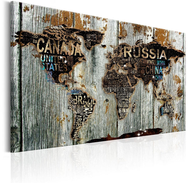 Stretched Canvas World Map Art - Wooden Border-Tiptophomedecor