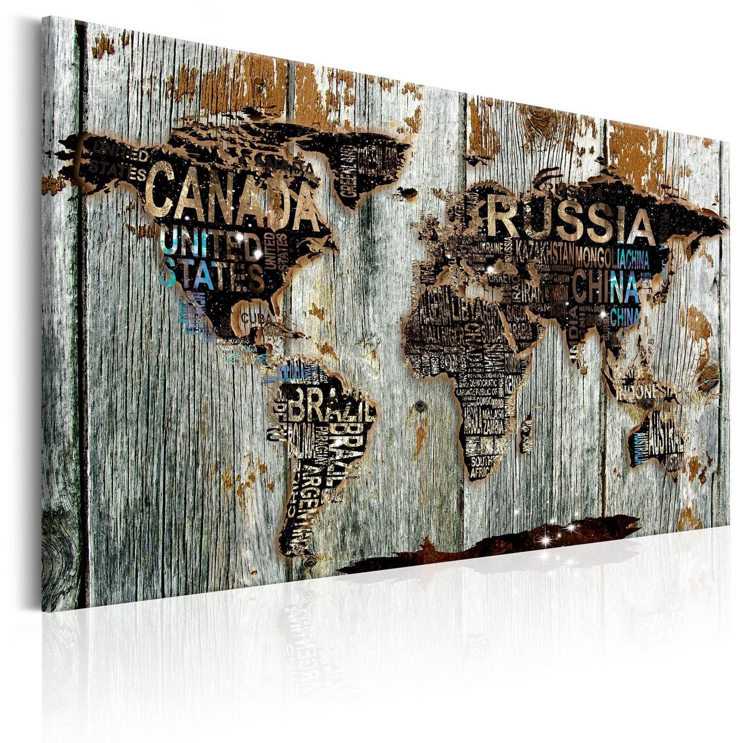 Stretched Canvas World Map Art - Wooden Border-Tiptophomedecor