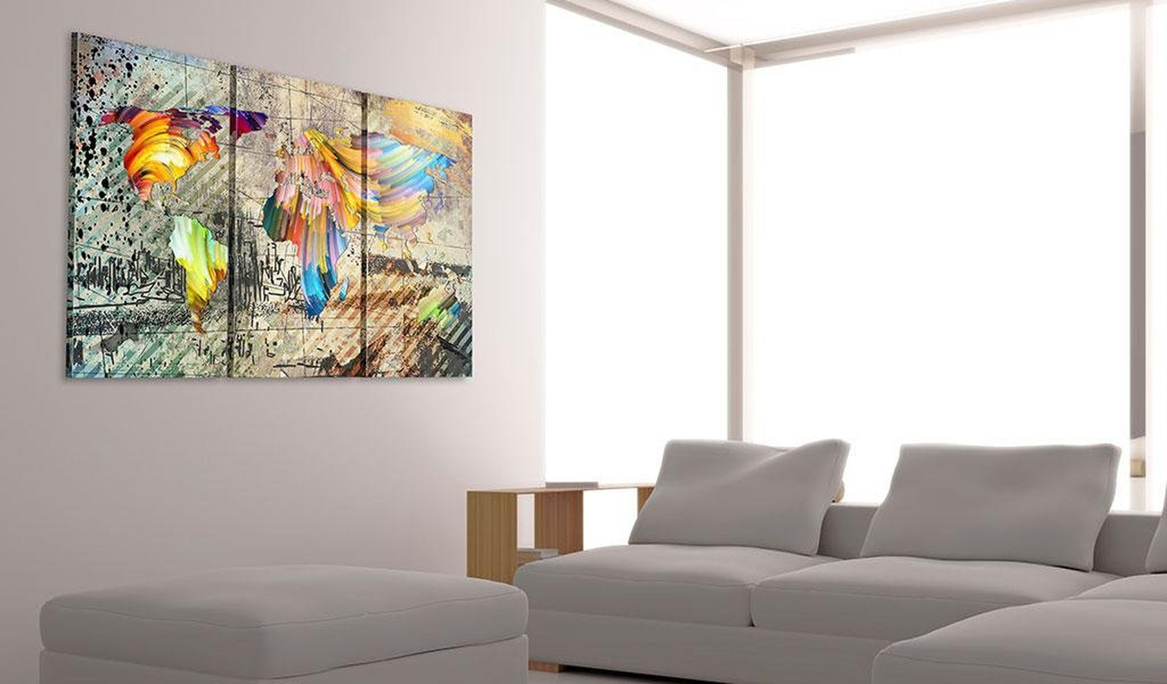 Stretched Canvas World Map Art - World Full Of Colours-Tiptophomedecor
