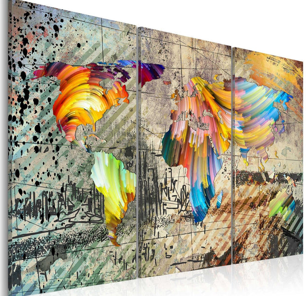 Stretched Canvas World Map Art - World Full Of Colours-Tiptophomedecor