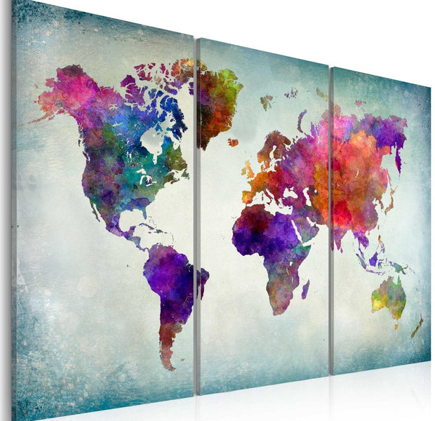 Stretched Canvas World Map Art - World In Colors-Tiptophomedecor
