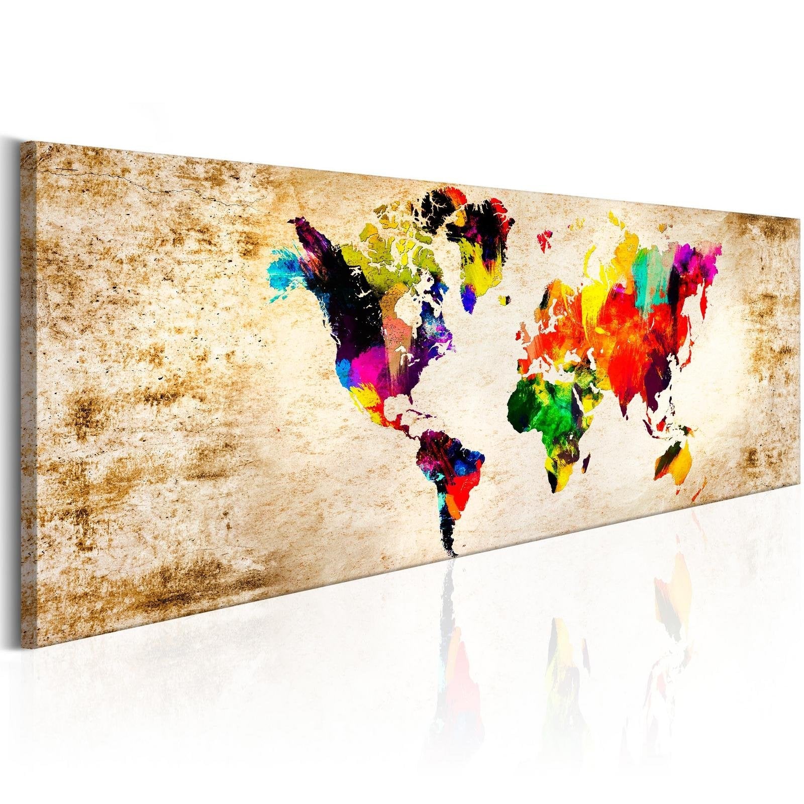 Stretched Canvas World Map Art - World In Watercolours-Tiptophomedecor