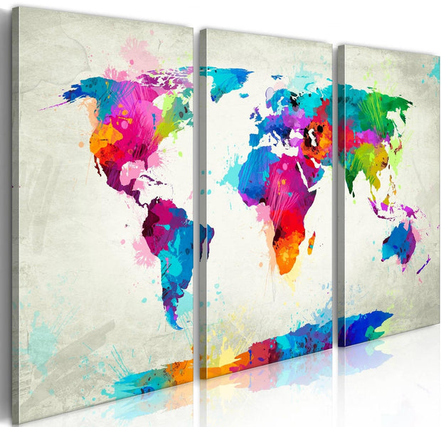 Stretched Canvas World Map Art - World Map: An Explosion Of Colors-Tiptophomedecor