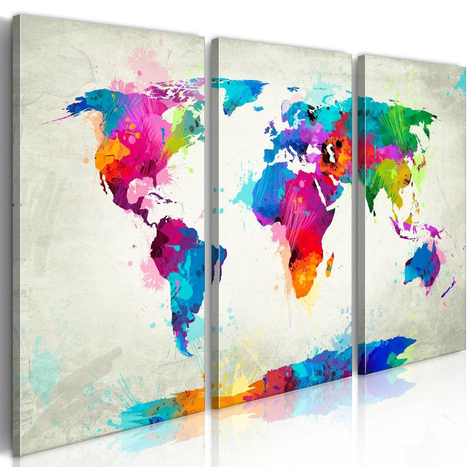 Stretched Canvas World Map Art - World Map: An Explosion Of Colors-Tiptophomedecor