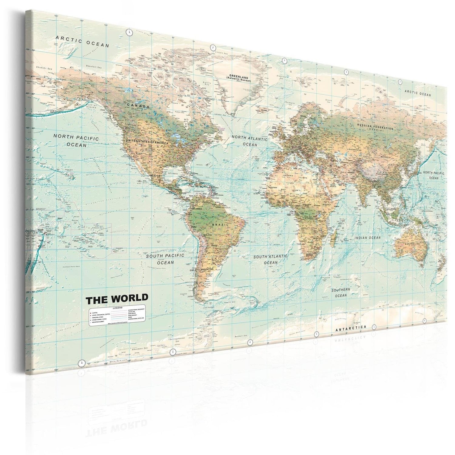 Stretched Canvas World Map Art - World Map: Beautiful World-Tiptophomedecor