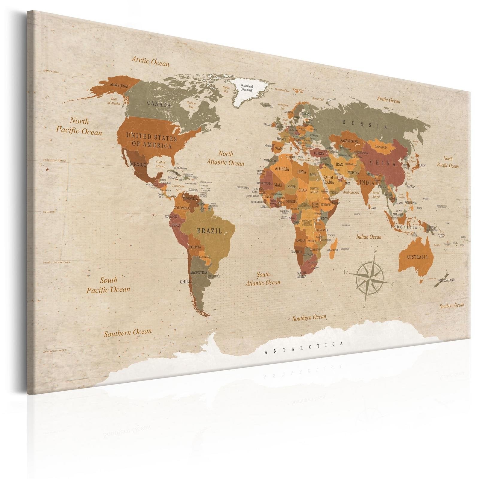 Stretched Canvas World Map Art - World Map: Beige Chic-Tiptophomedecor