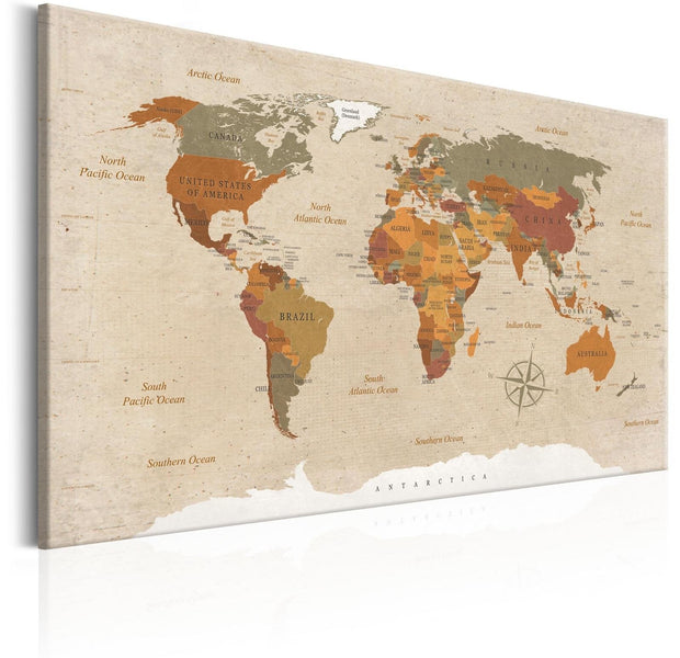Stretched Canvas World Map Art - World Map: Beige Chic-Tiptophomedecor