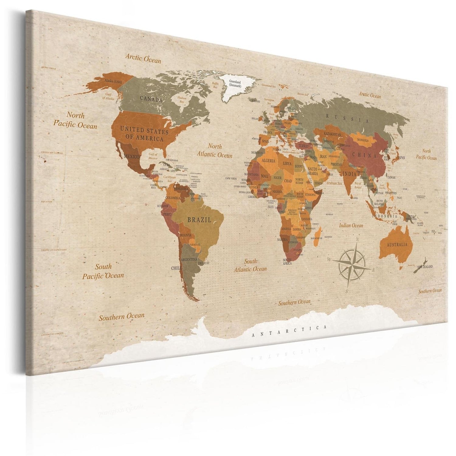 Stretched Canvas World Map Art - World Map: Beige Chic-Tiptophomedecor