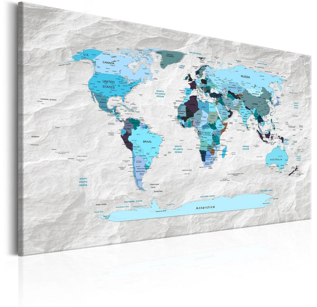 Stretched Canvas World Map Art - World Map: Blue Pilgrimages-Tiptophomedecor