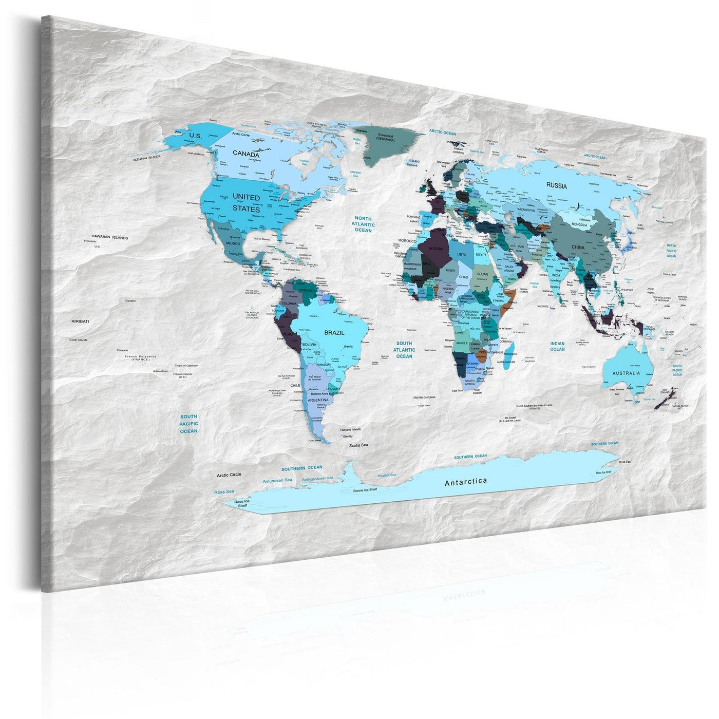 Stretched Canvas World Map Art - World Map: Blue Pilgrimages-Tiptophomedecor