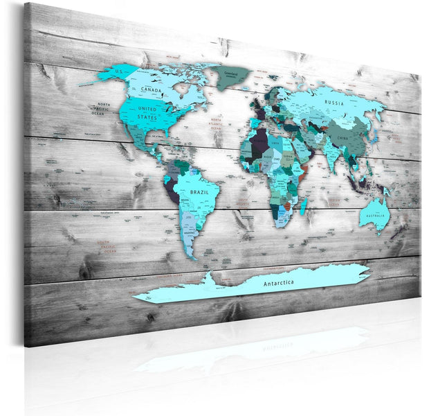Stretched Canvas World Map Art - World Map: Blue World-Tiptophomedecor