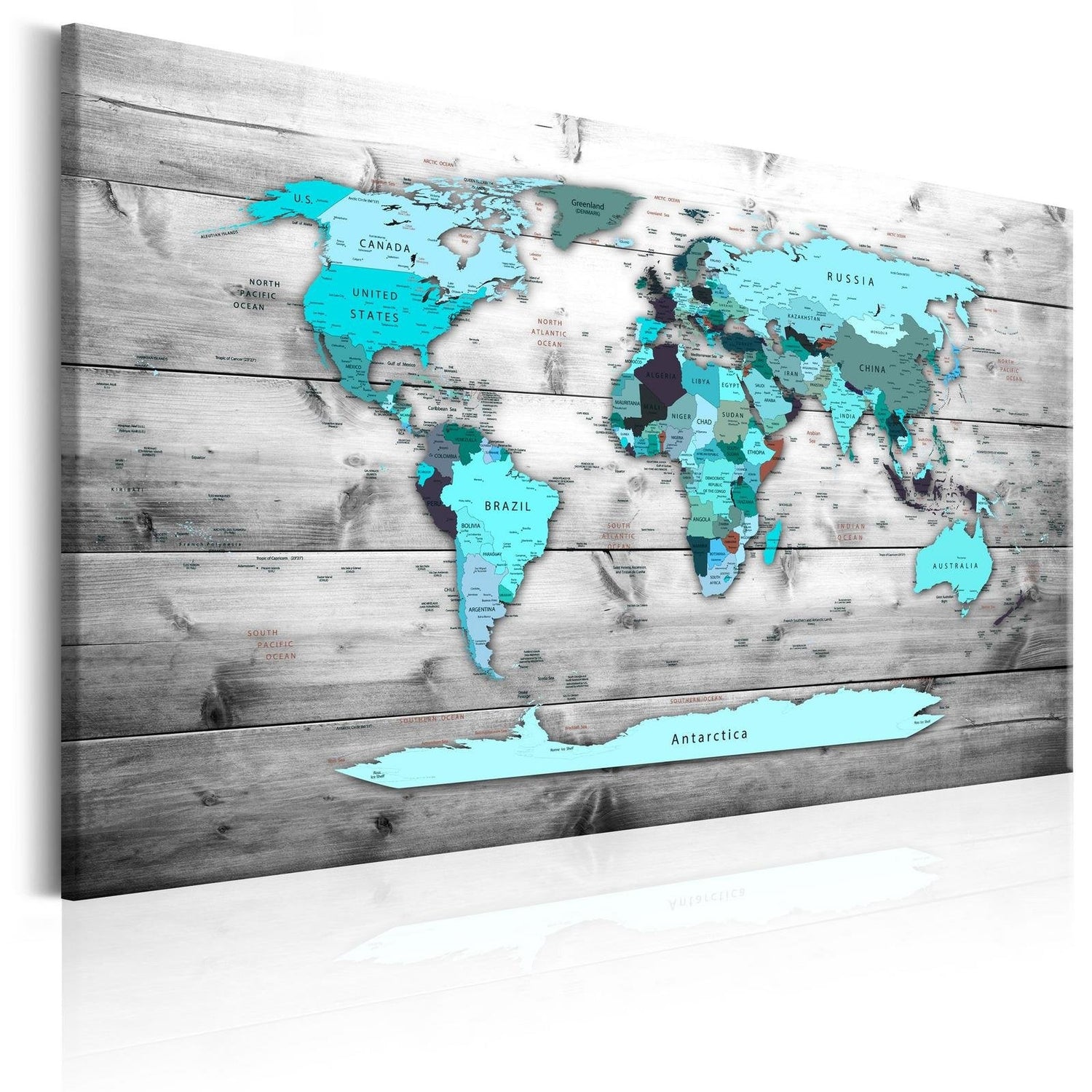 Stretched Canvas World Map Art - World Map: Blue World-Tiptophomedecor