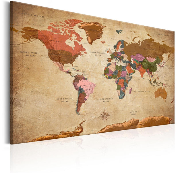 Stretched Canvas World Map Art - World Map: Brown Elegance-Tiptophomedecor