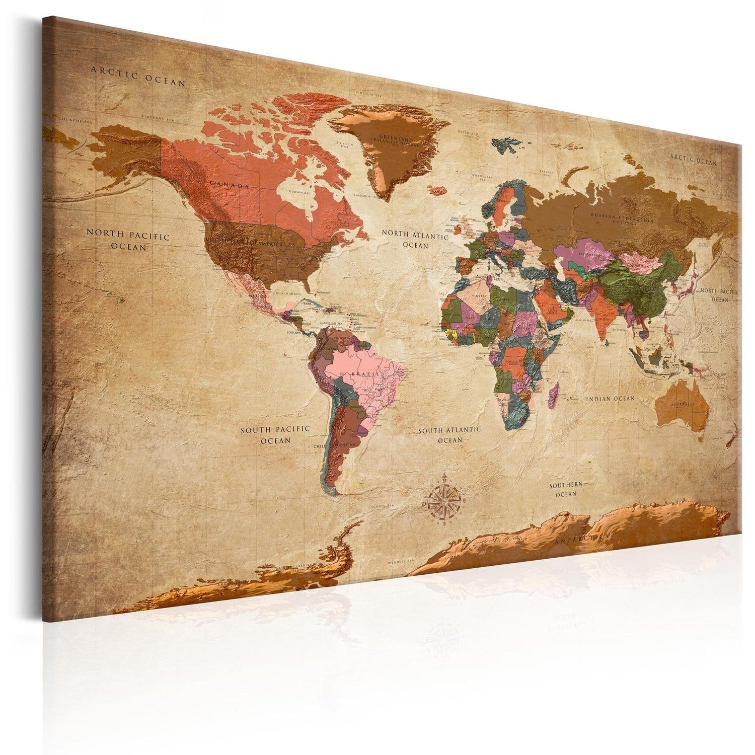 Stretched Canvas World Map Art - World Map: Brown Elegance-Tiptophomedecor