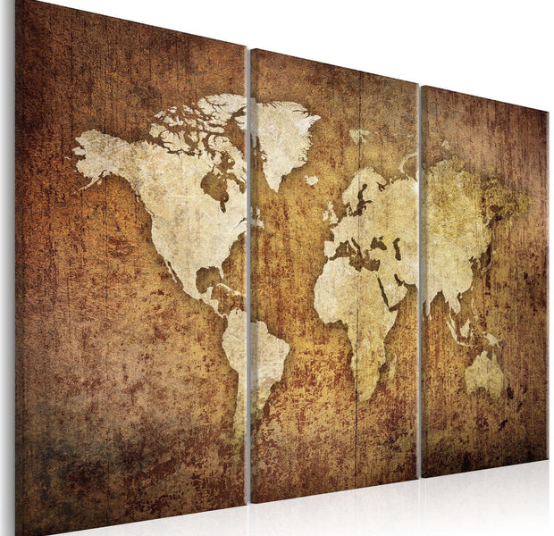 Stretched Canvas World Map Art - World Map: Brown Texture-Tiptophomedecor