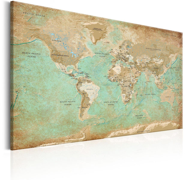 Stretched Canvas World Map Art - World Map: Celadon Journey-Tiptophomedecor
