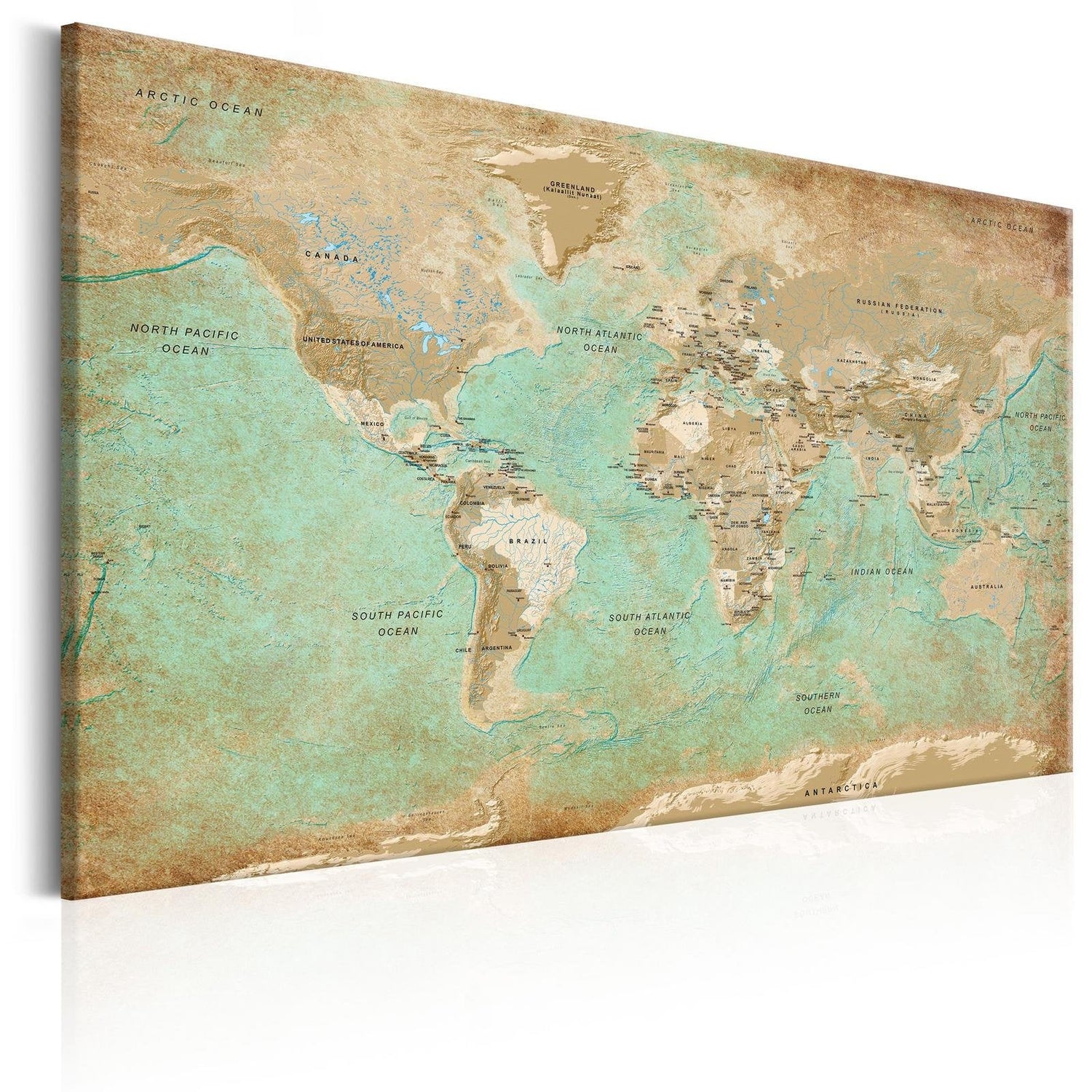 Stretched Canvas World Map Art - World Map: Celadon Journey-Tiptophomedecor
