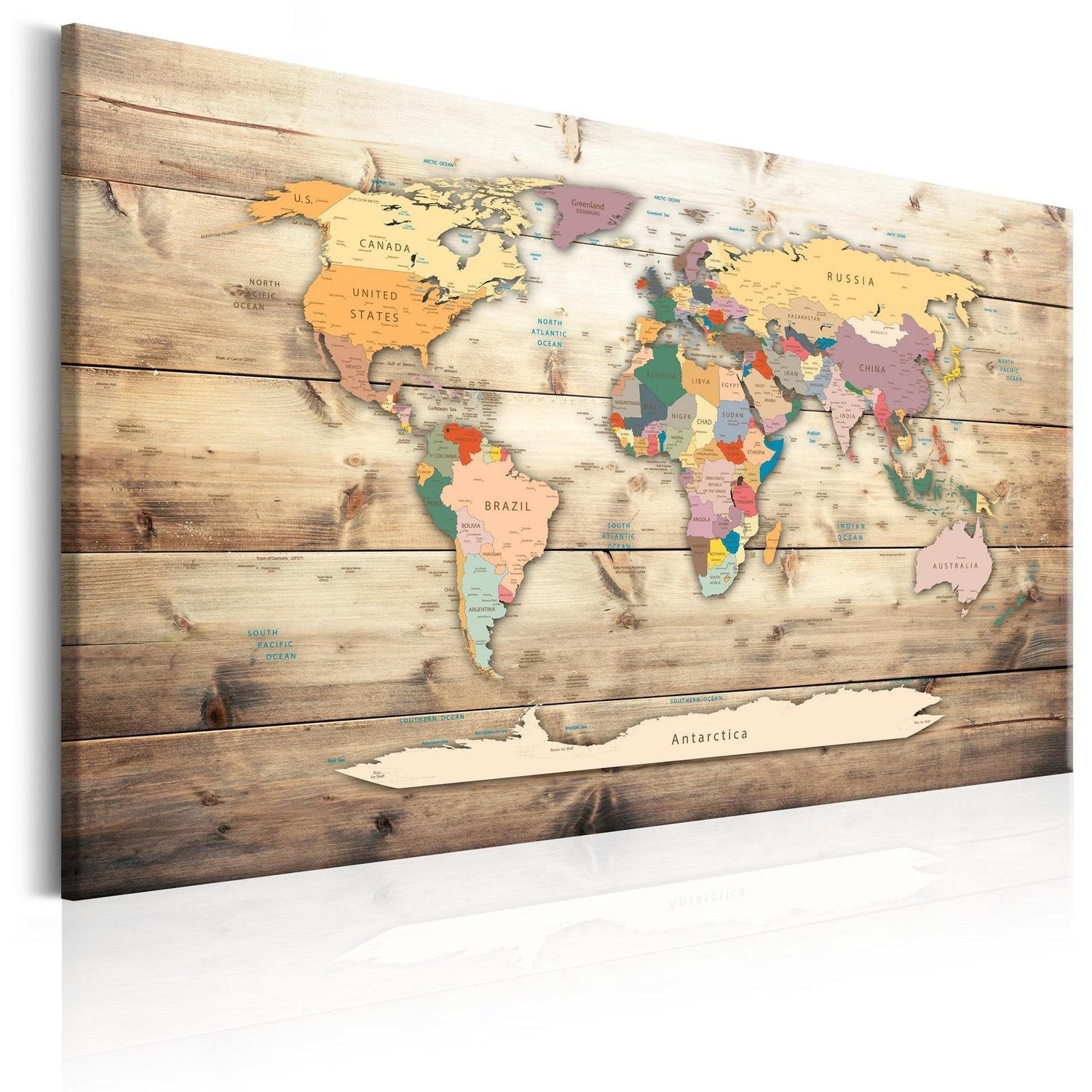 Stretched Canvas World Map Art - World Map: Colourful Continents-Tiptophomedecor