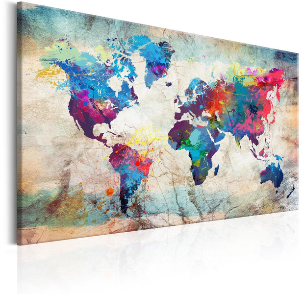 Stretched Canvas World Map Art - World Map: Colourful Madness-Tiptophomedecor