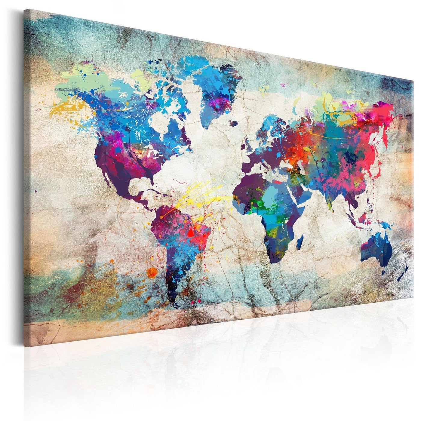 Stretched Canvas World Map Art - World Map: Colourful Madness-Tiptophomedecor