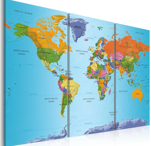 Stretched Canvas World Map Art - World Map: Colourful Note-Tiptophomedecor