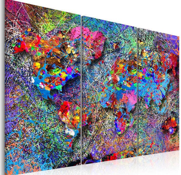 Stretched Canvas World Map Art - World Map: Colourful Whirl-Tiptophomedecor