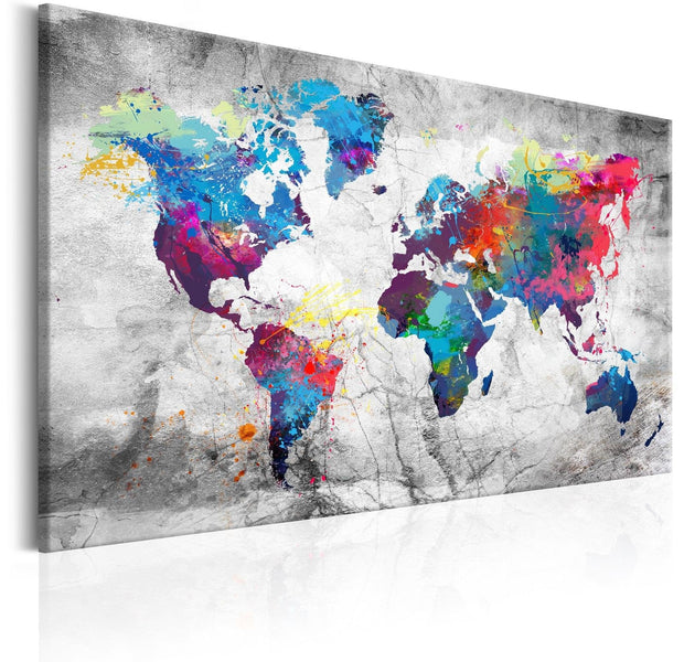 Stretched Canvas World Map Art - World Map: Grey Style-Tiptophomedecor