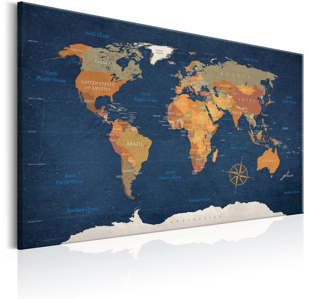 Stretched Canvas World Map Art - World Map: Ink Oceans-Tiptophomedecor