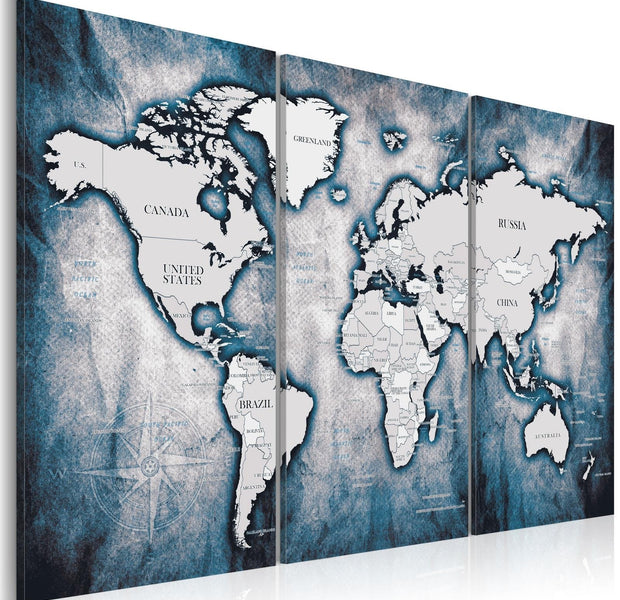 Stretched Canvas World Map Art - World Map: Ink Triptych-Tiptophomedecor