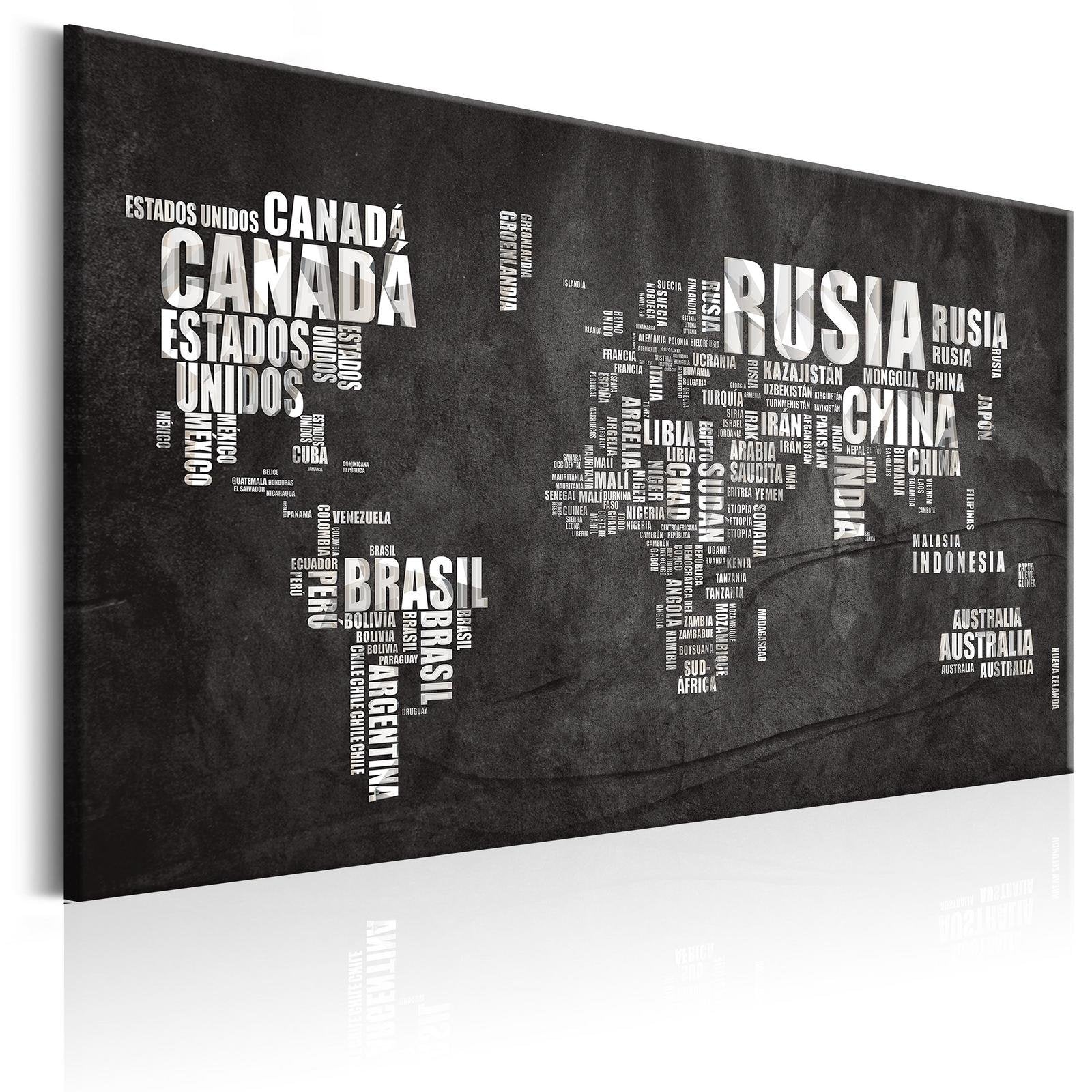 Stretched Canvas World Map Art - World Map: Mundo Negro-Tiptophomedecor