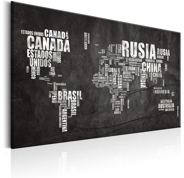 Stretched Canvas World Map Art - World Map: Mundo Negro-Tiptophomedecor