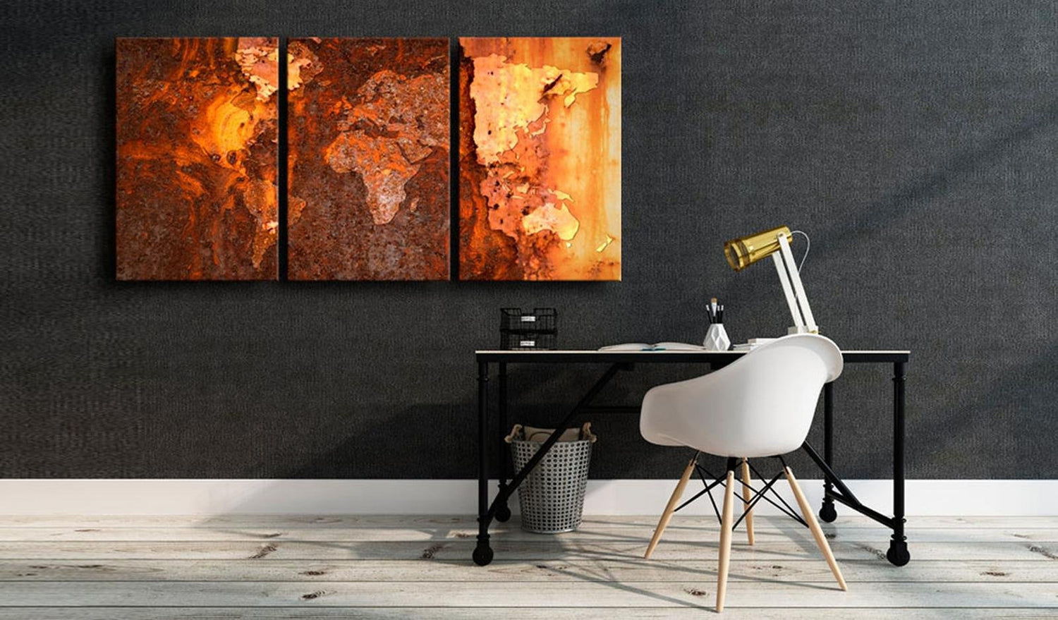 Stretched Canvas World Map Art - World Map: Old Rust-Tiptophomedecor