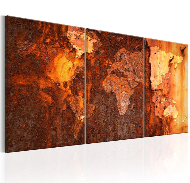 Stretched Canvas World Map Art - World Map: Old Rust-Tiptophomedecor