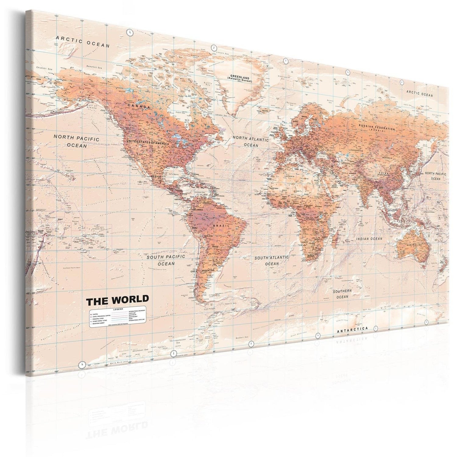 Stretched Canvas World Map Art - World Map: Orange World-Tiptophomedecor