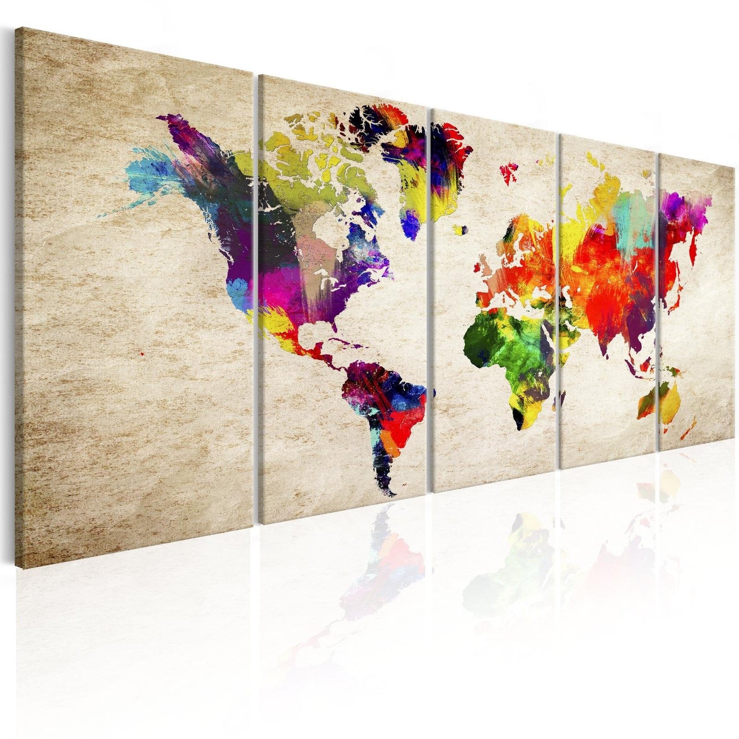 Stretched Canvas World Map Art - World Map: Painted World-Tiptophomedecor