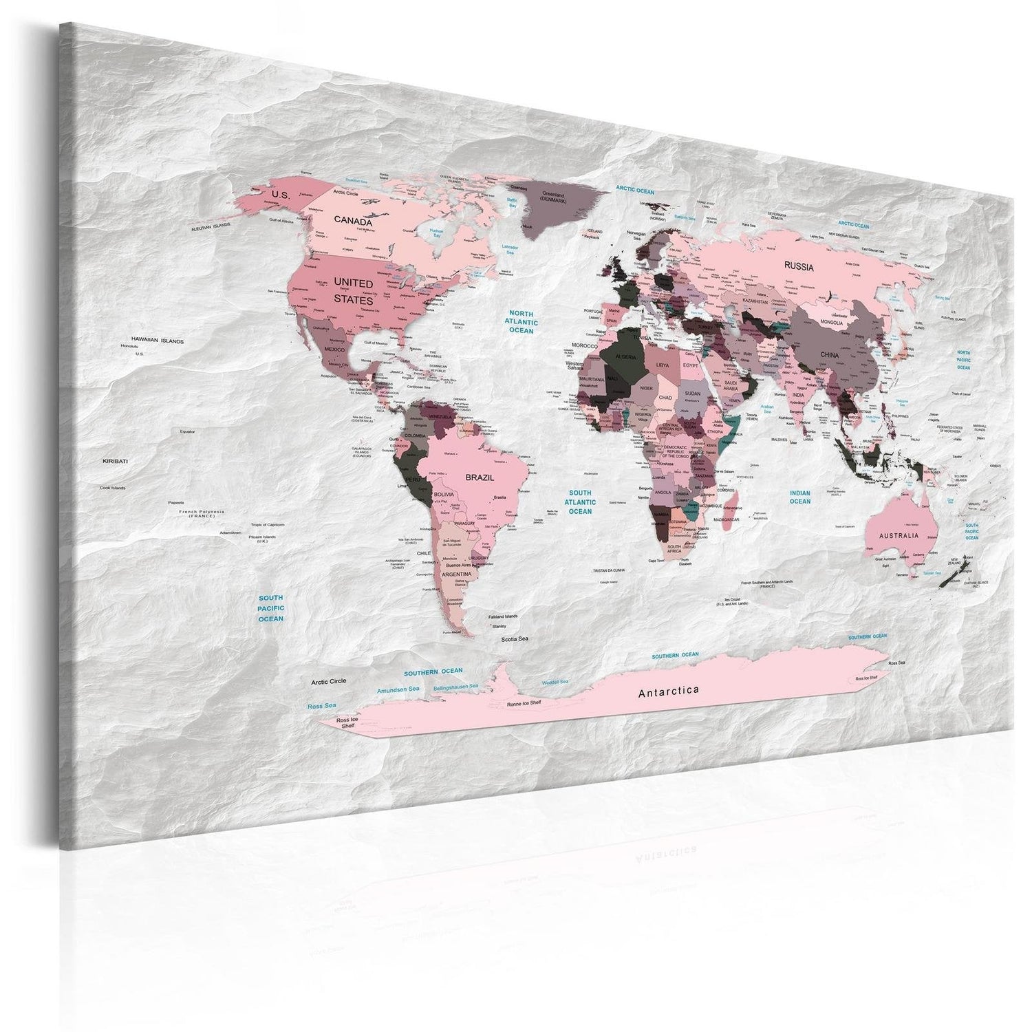 Stretched Canvas World Map Art - World Map: Pink Continents-Tiptophomedecor