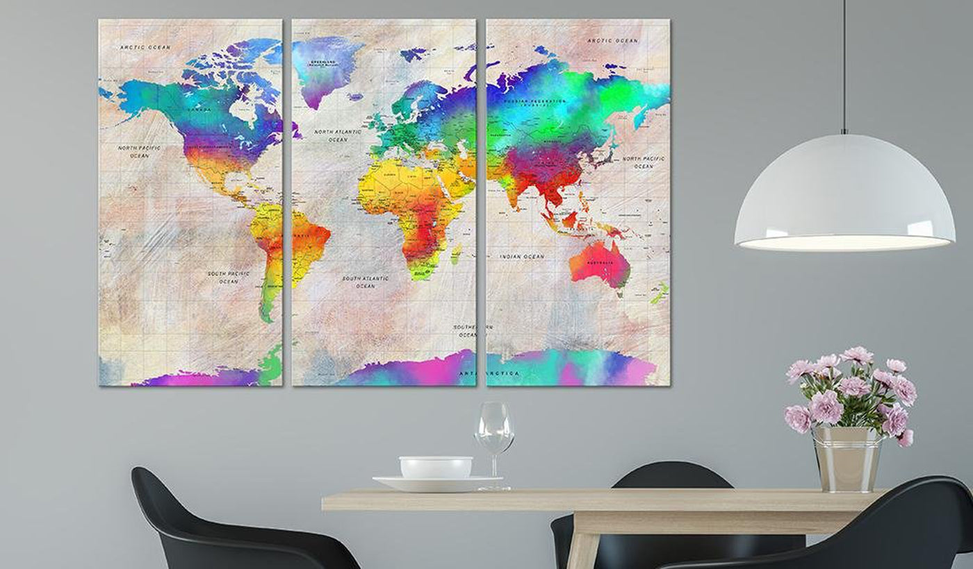 Stretched Canvas World Map Art - World Map: Rainbow Gradient-Tiptophomedecor