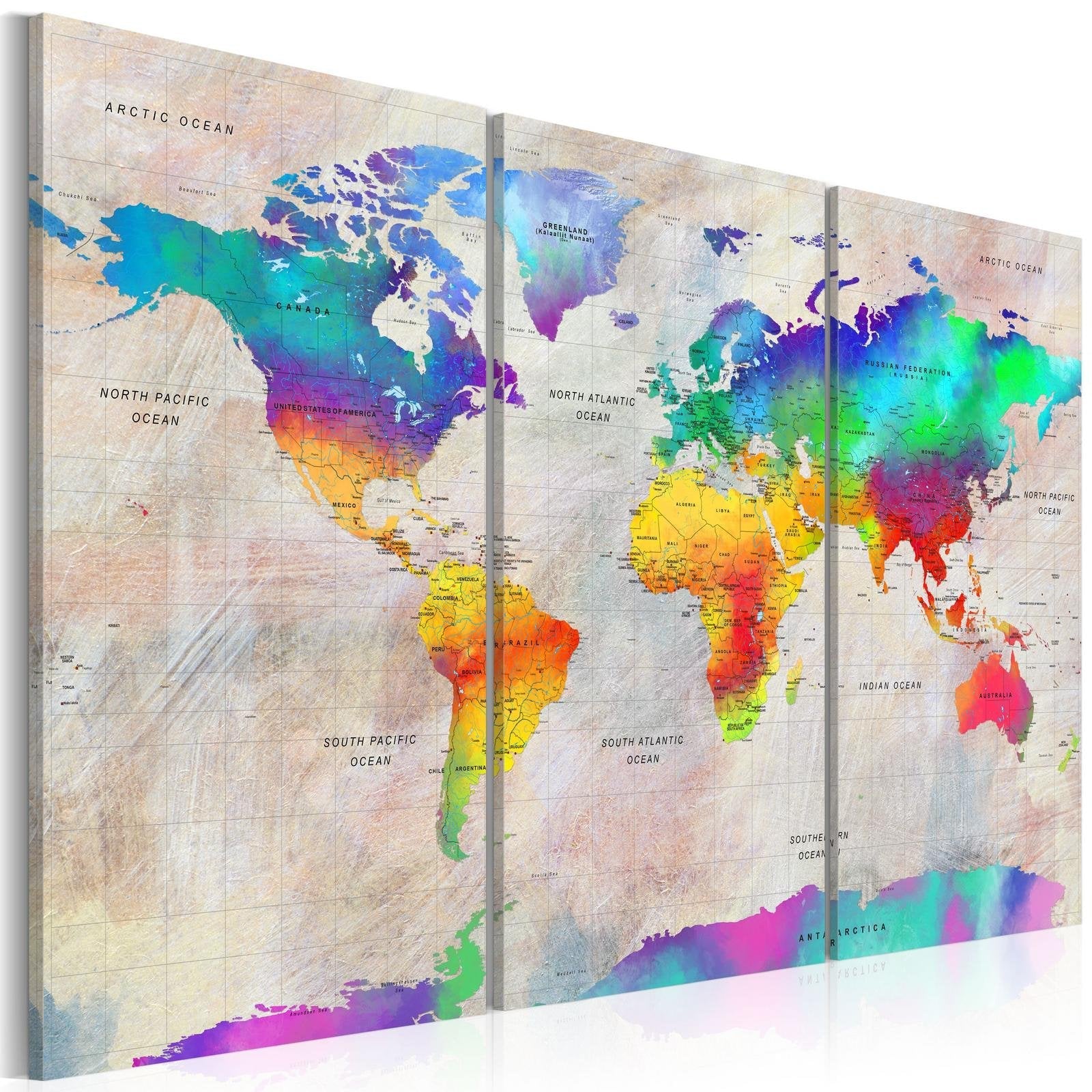 Stretched Canvas World Map Art - World Map: Rainbow Gradient-Tiptophomedecor